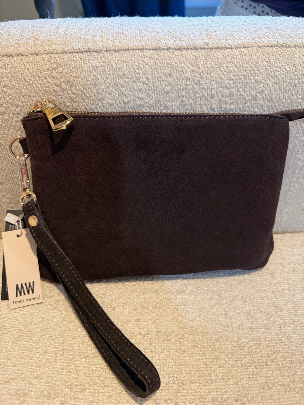 Most Wanted Suede Wristlet Pouch in Dark Brown